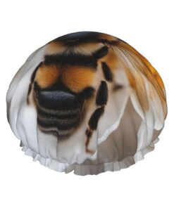 Badekappe mit Bienen-Motiv, für langes und kurzes Haar, waschbar, elastisches Band, Badehaarmütze für langes Haar, Zopf