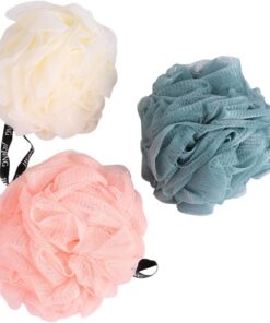 STOBAZA 3 Stück Duschball aus Langlebigem Mesh Sanfter Peeling badeschwamm in Beige und Blau Handliche mit Aufhängeschlaufe für Zuhause und Reise Hautschonend und Einfach zu Verwenden