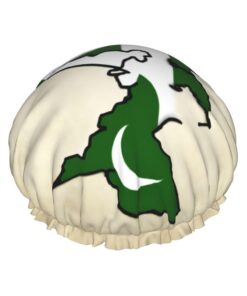 Duschhaube mit Pakistan-Flagge, Map03, bedruckt, weich gefüttert, doppellagig, waschbar, breites Gummiband, Haar-Duschhaube für Badewanne