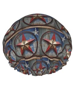 American Wastern Texas Star Print Duschhaube, elastisch, wiederverwendbar, wasserdicht, doppellagig, Haarkappe für Damen und Herren