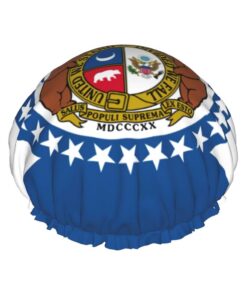 Missouri State Flag Print Shower Essentials Bonnet For Women, Large Washable Elastic Band Bath Hair Wrap Shower Cap
