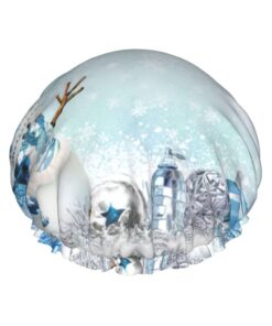 Badekappe mit niedlichem Schneemann-Druck, für langes Haar und kurzes Haar, waschbar, elastisches Band, Badehaarmut für langes Haar, Zopf