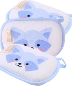 STOBAZA Badeschwämme 3 Stück-pack aus Schwamm und Handtuchmaterial Wiederverwendbar mit Tiermotiven Weiche Textur für Sanfte Körperreinigung im Babybad