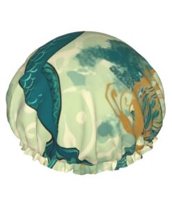 Retro-Meerjungfrauen-Duschhaube für Damen, wiederverwendbar, doppellagig, Badekappe, Haarnütze, wasserdicht, elastisches Band, Damen, Spa, Salon, Duschhut, Haarkappen