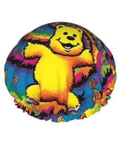 Dancing thanksgiving bear Printed Shower Cap for Women Waterproof Bath Caps Reusable Double Layered Shower Hat Bathing Shower Caps for Men Ladies Spa Salon