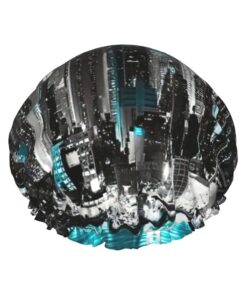 New York Paintings Print Shower Essentials Bonnet For Women, Large Washable Elastic Band Bath Hair Wrap Shower Cap