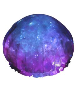 Badekappe mit blauem Galaxie-Druck, für langes und kurzes Haar, waschbar, elastisches Band, Badehaarmütze für langes Haar, Zopf