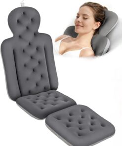 Badewannenkissen, Ganzkörper-Badewannenkissen mit 160 Saugnäpfen, Badematte zur Kopf- und Nackenstütze, mit Wäschesack (Dunkelgrau, 129,5 x 40,6 cm)