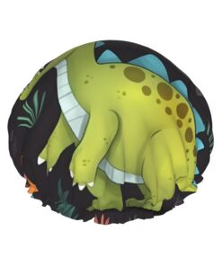 Dinosaurier-Palmblatt-bedruckte Duschhaube für Frauen, wasserdichte Badekappen, wiederverwendbar, doppellagig, Duschhut, Bade-Duschkappen für Männer, Damen, Spa, Salon