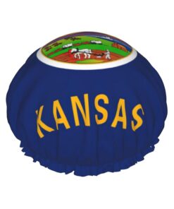 Kansas Haarabdeckung mit Staatsflagge für Dusche, verstellbare Haarkappe, stilvoll, groß, wasserdicht, Duschhaube