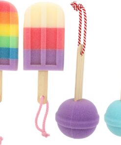 4 Stück Bunte Badeschwämme Geformte Duschschwämme aus Schwamm für Dusche Körperpeeling Reichhaltiger Schaum Seilfarben Zufällig