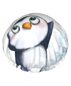 Duschhaube mit Aufschrift "I Love Penguins", weich gefüttert, doppellagig, waschbar, breites Gummiband, Haar-Duschhaube für Badewanne