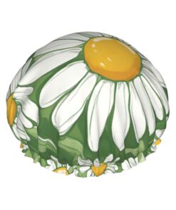 Badekappe mit Gänseblümchen-Aufdruck, für langes und kurzes Haar, waschbar, elastisches Band, Badehaarmütze für langes Haar, Zopf