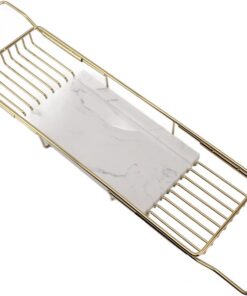 Metall-Marmor-Badewannenregal, Metall-Marmor-Badewannentablett, rutschfest, Platzsparend, Multifunktional, Erweiterbar, Badewannentablett, Einweihungsgeschenk (Goldweiß)