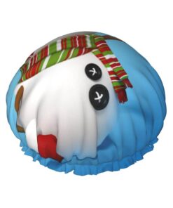 Niedliche Weihnachten Schneemann Duschhaube Doppelschichten Wasserdicht Bad Dusche Hut Wiederverwendbare Elastische Haarkappe