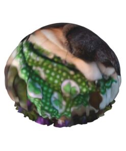Badekappe mit Mops-Motiv für lange Haare und kurze Haare, waschbar, elastisches Band, Badehaarmütze für langes Haar, Zopf