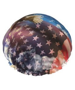Duschhaube mit amerikanischer USA-Flagge, Adler, Kunstdruck, für Frauen, wiederverwendbar, wasserdicht, doppellagig, Dusch-Haarnetz mit elastischem Band, Einheitsgröße
