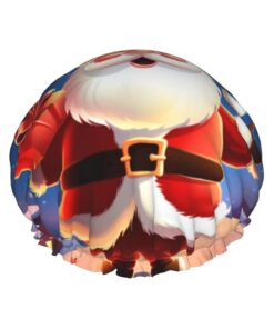 Weihnachtliche Weihnachtsmann-Duschhaube für Damen und Herren, groß, wiederverwendbar, doppellagig, wasserdicht, Badekappen, elastisches Band, Haarmütze für alle Frisuren, reisefreundlich