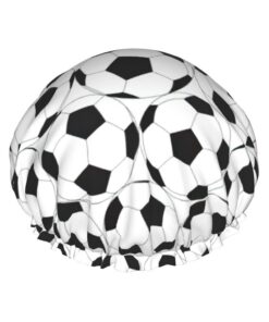 Duschkappe mit Fußball-Muster, wiederverwendbar, wasserdicht, doppellagig, mit elastischem Band, Einheitsgröße