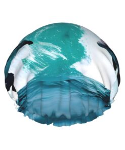 Delfine In The Sea 1 Print Badekappe für langes Haar und kurzes Haar, waschbares Gummiband Badehaarmut für langes Haar, Zopf