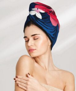 Hawaii Rosa Blume Trockenes Haar Kappe Haartrocknen Hut mit Knöpfen Super Saugfähig Schnell Trocknendes Haar Handtuch Wrap Weiche Haar Hut für Frauen Trockenes Haar Turban für nasses lockiges