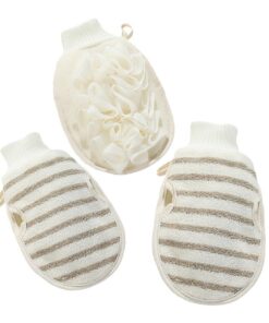 Healvian 3 Stück-pack Peelinghandschuhe aus Flachs für Damen und Herren Wiederverwendbar und Tiefenreinigend zum Körperpeeling unter Dusche