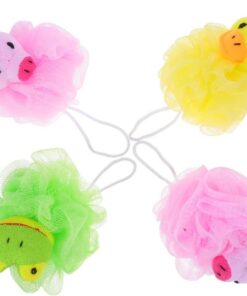 4 Stück-pack Cartoon Badebälle in Tierform für Kinder Bunte Pe Badeblumen mit Kurzem Band zum Sanften Hautreinigen Beim Duschen und Baden Zufälliger Stil