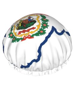 West Virginia State Flag Map Print Shower Essentials Bonnet For Women, Large Washable Elastic Band Bath Hair Wrap Shower Cap