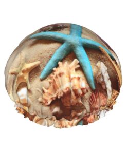 Badekappe mit Muscheln am Strand, bedruckt, für langes Haar und kurzes Haar, waschbar, elastisches Band, Badehaarmütze für langes Haar, Zopf