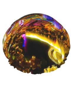 Las Vegas Skyline Night bedruckte Duschhaube Doppelschichten, wasserdichte Badekappe mit Gummiband für Frauen