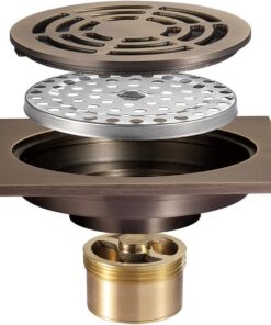 Quadratischer Duschabfluss, 4 Zoll Deodorant Duschbodenabfluss Grüne Bronze Duschabfluss Mit Abnehmbarer Gitterabdeckung, Haarsieb