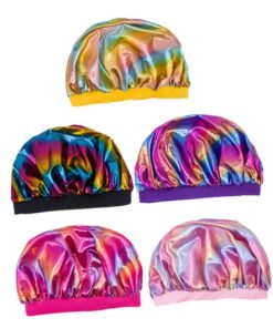 STOBAZA Elastische Badewannen Duschhaube als Bademütze und Schlafhaube aus Polyester 5 Stück-pack Zufällige Farbe Leichter und Bequemer Sitz für Kinder und Erwachsene