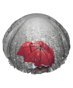Badekappe Eiffelturm Paris Straße, roter Regenschirm-Druck, Badekappe für langes Haar und kurzes Haar, waschbar, elastisches Band, Badehaarmut für langes Haar, Zopf