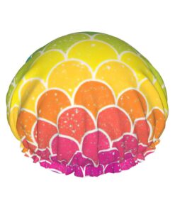 Badekappe mit Regenbogenfischschuppen-Druck, für langes Haar und kurzes Haar, waschbar, elastisches Band, Badehaarmut für langes Haar, Zopf