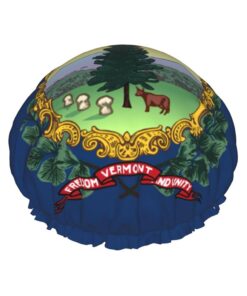 Vermont State Flag Print Shower Essentials Bonnet For Women, Large Washable Elastic Band Bath Hair Wrap Shower Cap