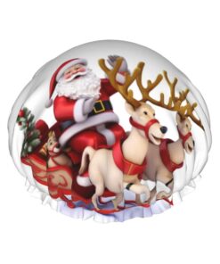 Duschhaube mit Weihnachtsmann, Rentier, Schlitten, wiederverwendbar, wasserdicht, Duschhaube für Damen und Herren, elastisches Band, Badehaarmütze, doppellagig, waschbar, Badekappe für alle Frisuren