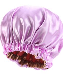 OUNONA Satin Schlafmütze für Damen mit Doppellagigem Futter Verstellbarem Gummizug für Nachtschlaf und Chemotherapie-haube Helllila