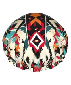 Badehaube mit Indianer-Muster, wiederverwendbar, doppelte wasserdichte Schichten, Duschhauben für Damen