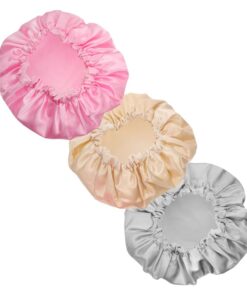 VALICLUD 3 Stück-pack Badekappen aus Satin für Damen Elastisch und Komfortabel Einfarbig in Rosa zum Make Up und Gesichtsreinigung