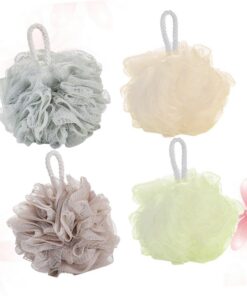Healvian 4stücke Netzschwamm Badeball Groß Einfarbig Netzpouf für Dusche Bad Reinigung mit Kurzem Band zum Aufhängen Weiß Grün Graublau Khaki Zufällige Farbe
