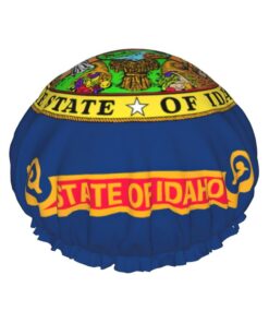 Idaho State Flag Print Shower Essentials Bonnet For Women, Large Washable Elastic Band Bath Hair Wrap Shower Cap
