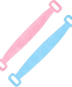 OUNONA 2 Stück Doppelseitige Silikon Badetuch Rückenziehstreifen lang Blau Rosa zum Peeling Leicht zu Greifen für Dusche