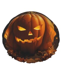 Pumpkin Halloween Print Shower Essentials Bonnet For Women, Large Washable Elastic Band Bath Hair Wrap Shower Cap