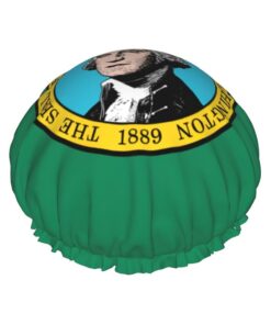 Badekappe mit Washington-Flagge für langes und kurzes Haar, waschbar, elastisches Band, Badehaarmut für langes Haar, Zopf