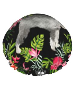 Badekappe mit Schnauzer-Aufdruck, für langes und kurzes Haar, waschbar, elastisches Band, Badehaarmütze für langes Haar, Zopf