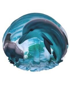 Badekappe mit Delfinen im Meer, für langes Haar und kurzes Haar, waschbar, elastisches Band, Badehaarmütze für langes Haar, Zopf