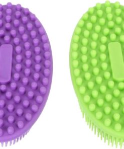 STOBAZA Silikon Shampoobürste Klein Weiche Massage Reinigungsbürste für Kopfhaut und Körper Multifunktional für Babybad und Reise 2 Stück (violett Grün)