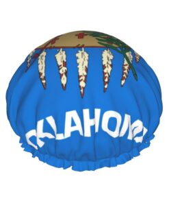 Oklahoma State Flag Print Shower Essentials Bonnet For Women, Large Washable Elastic Band Bath Hair Wrap Shower Cap