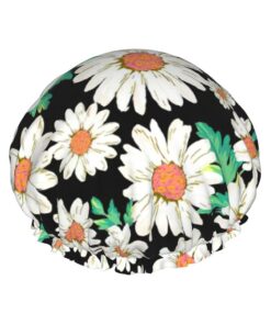 Badekappe mit Gänseblümchen-Motiv, für langes und kurzes Haar, waschbar, elastisches Band, Badehaarmütze für langes Haar, Zopf