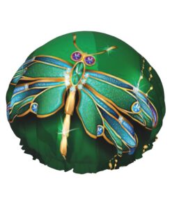 Badekappe mit Libellen-Druck, für langes Haar und kurzes Haar, waschbar, elastisches Band, Badehaarmut für langes Haar, Zopf